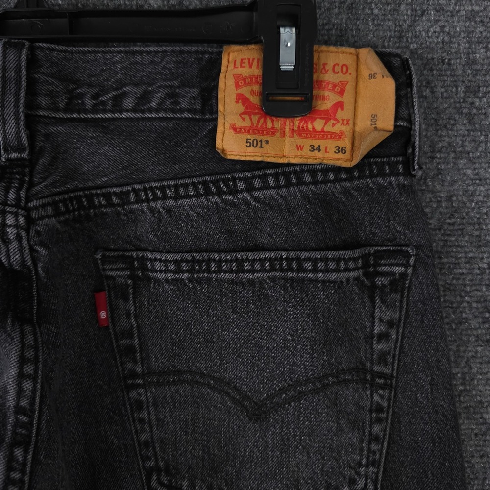 Levis 501 Jeans Mens 34x35* Washed Black Button Fly Straight Leg Cotton Denim - Picture 13 of 13